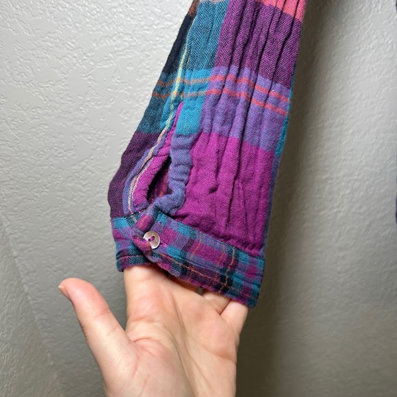 Natural Life Plaid Tunic Shirt Women M Purple Blue Pockets boho lagenlook fall - Picture 4 of 7